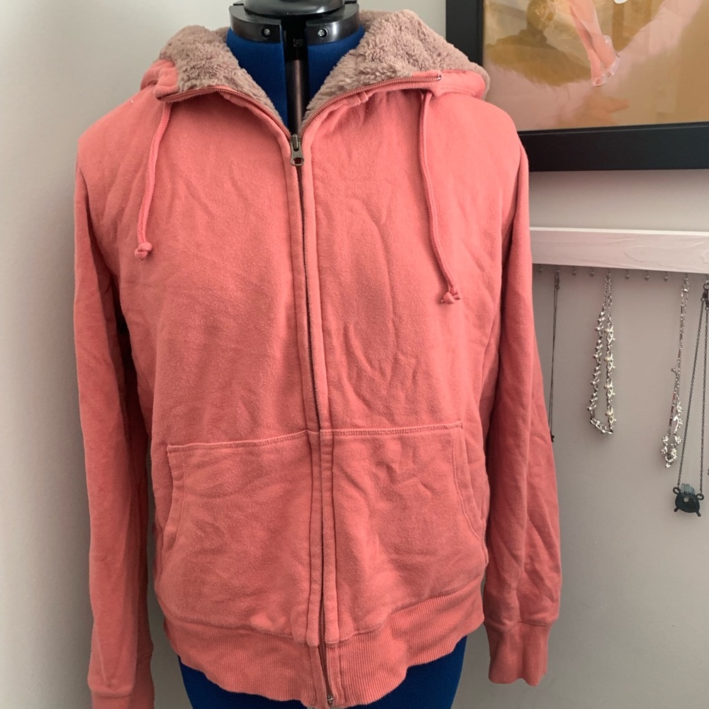 Uniqlo Salmon Pink Faux Fur Lined Jacket
